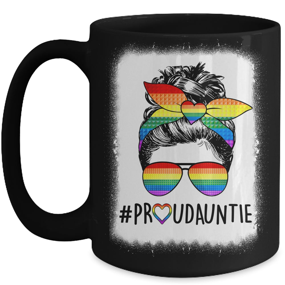 Proud Auntie Messy Bun Rainbow LGBT Auntie LGBT Gay Pride Mug | siriusteestore
