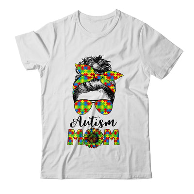 Proud Autism Mom Messy Mun Autism Awareness Sunflower Shirt & Tank Top | siriusteestore