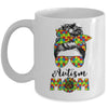 Proud Autism Mom Messy Mun Autism Awareness Sunflower Mug | siriusteestore