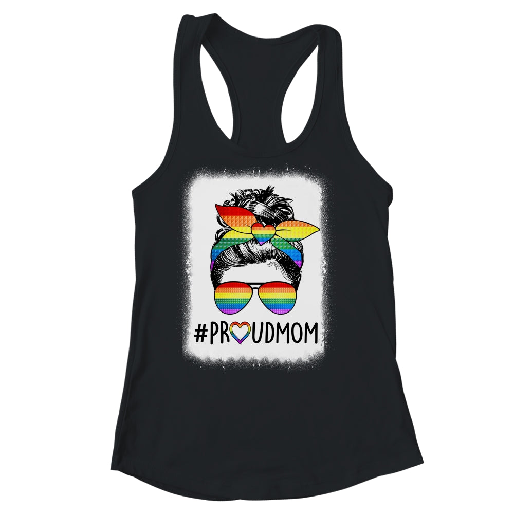 Proud Mom Messy Bun Rainbow LGBT Mom LGBT Gay Pride LGBTQ Shirt & Tank Top | siriusteestore