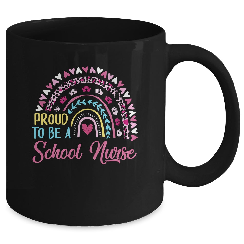 Proud To Be A School Pink Leopard Rainbow Stethoscope Nurs Mug | siriusteestore