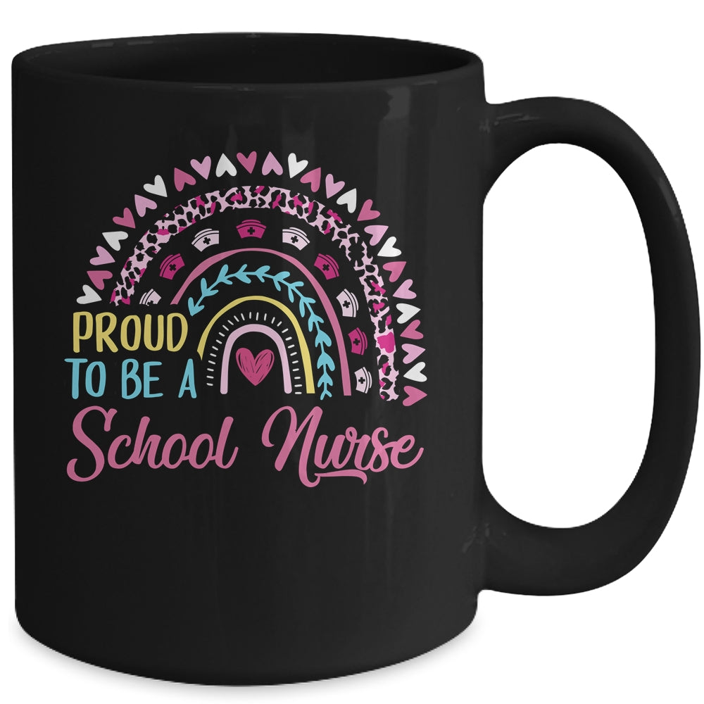 Proud To Be A School Pink Leopard Rainbow Stethoscope Nurs Mug | siriusteestore