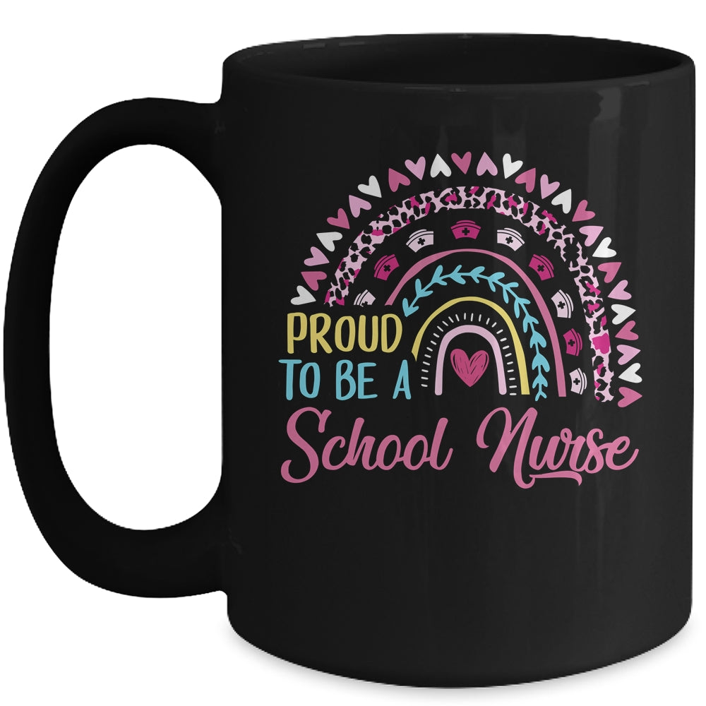 Proud To Be A School Pink Leopard Rainbow Stethoscope Nurs Mug | siriusteestore