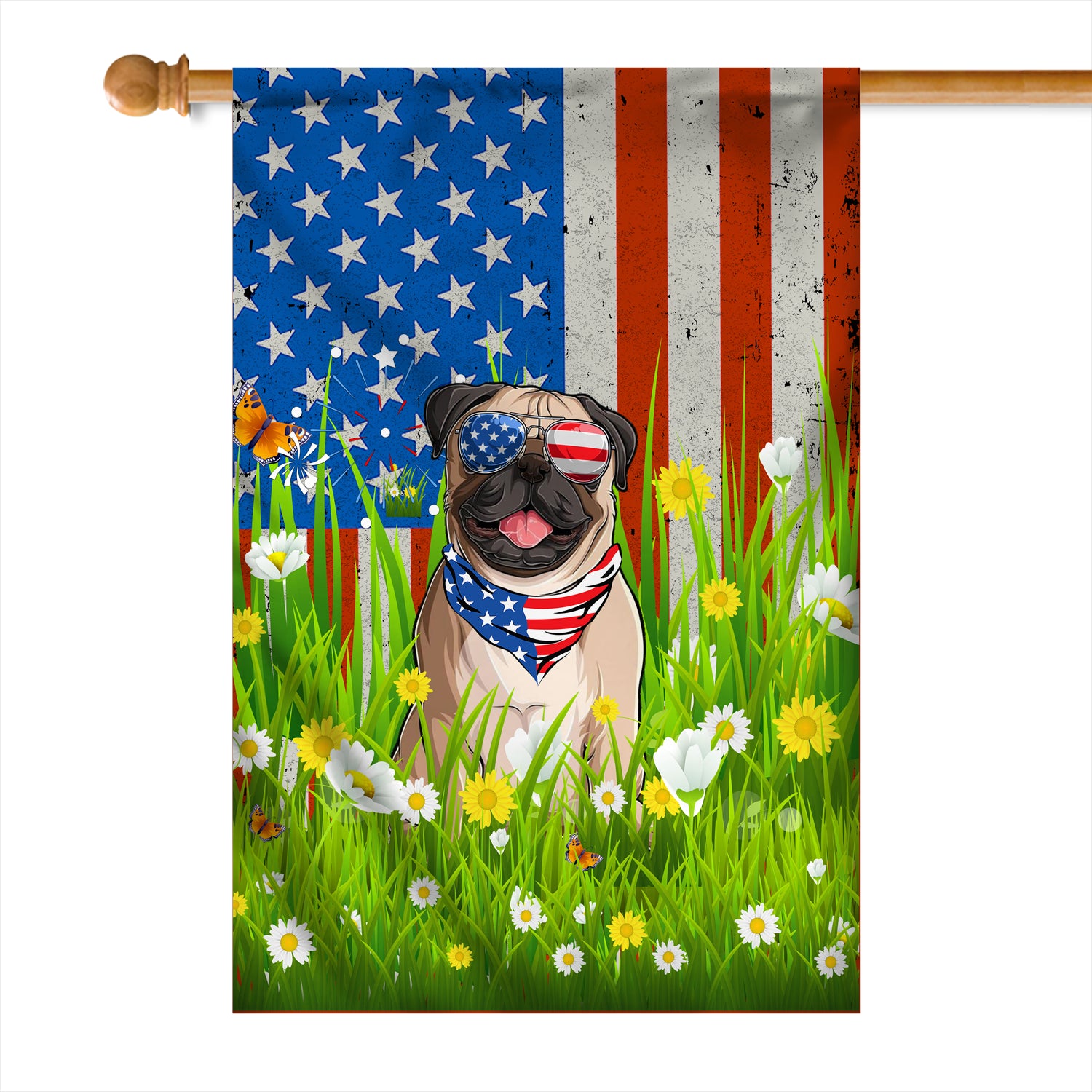 Pug American USA Flag 4th of July Dog Lover On Independence Day | siriusteestore