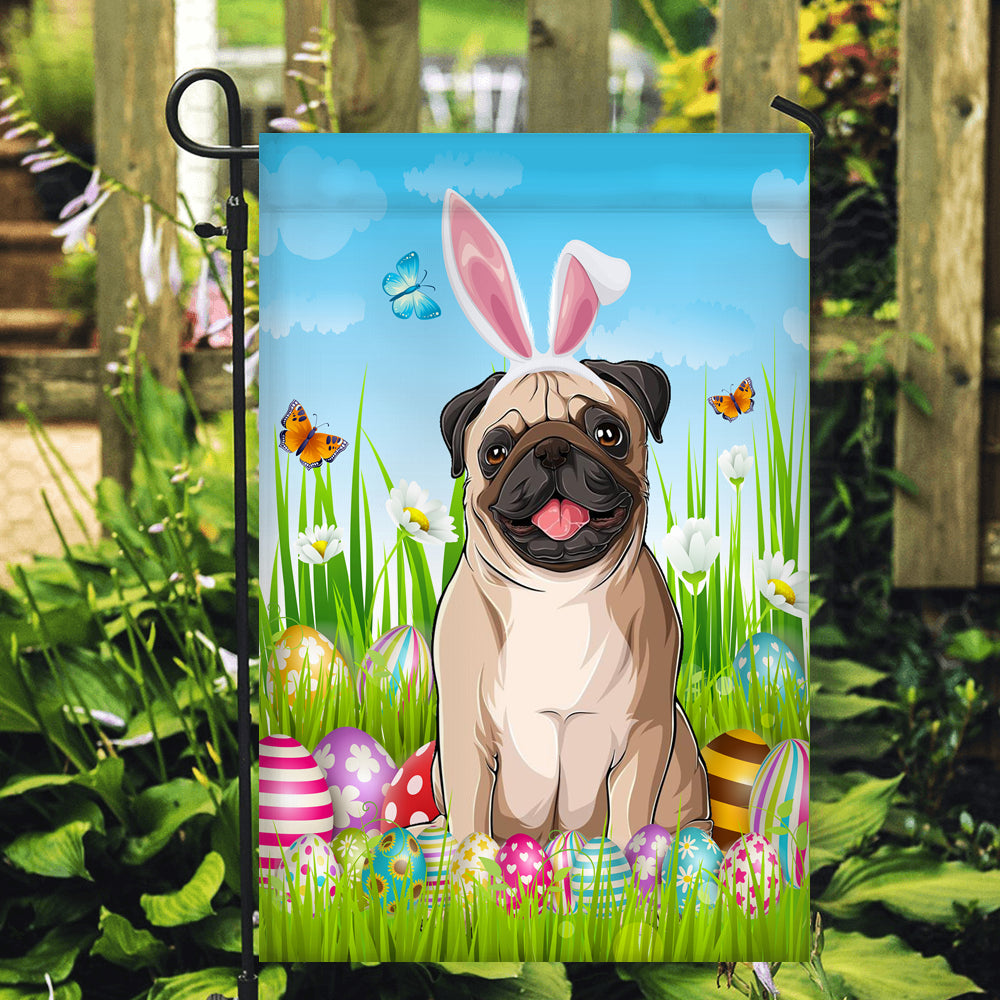 Pug Happy Easter Day Holiday Flag Funny Dog Wear Bunny Ears