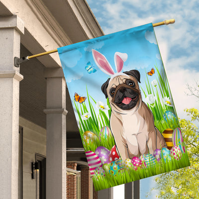 Pug Happy Easter Day Holiday Flag Funny Dog Dog Wear Bunny Ears Headband Cute for Home Decor | siriusteestore