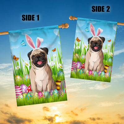 Pug Happy Easter Day Holiday Flag Funny Dog Dog Wear Bunny Ears Headband Cute for Home Decor | siriusteestore