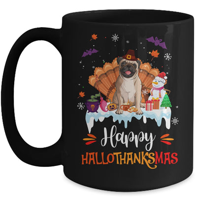 Pug Happy HalloThanksMas Halloween Thanksgiving Christmas Mug | siriusteestore