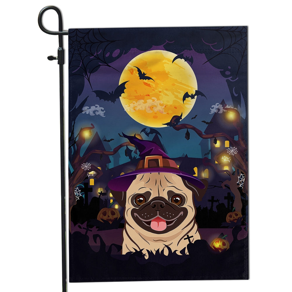 Pug Witch Halloween Flag Castle Background For Dog Lover Home | siriusteestore