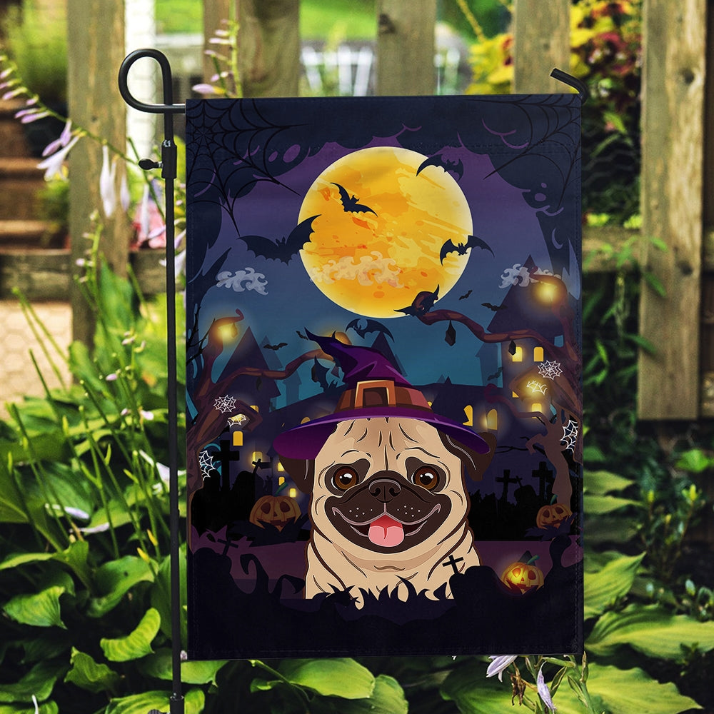 Pug Witch Halloween Flag Castle Background For Dog Lover Home | siriusteestore