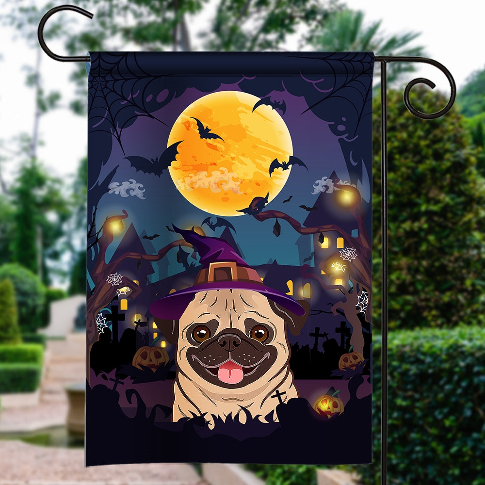 Pug Witch Halloween Flag Castle Background For Dog Lover Home | siriusteestore