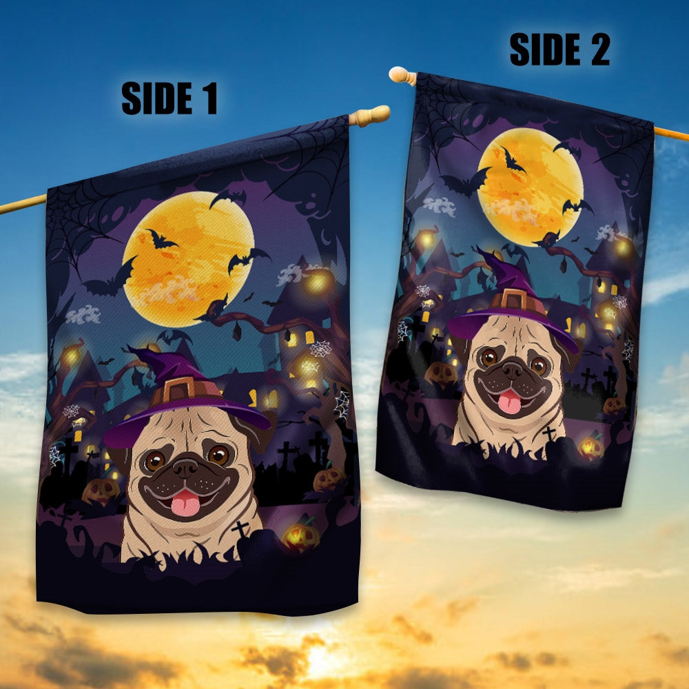Pug Witch Halloween Flag Castle Background For Dog Lover Home | siriusteestore
