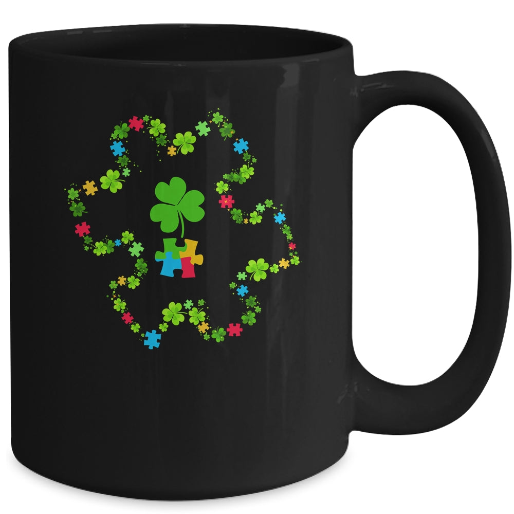 Puzzle Shamrocks Autism Awareness Happy St Patrick's Day Mug | siriusteestore