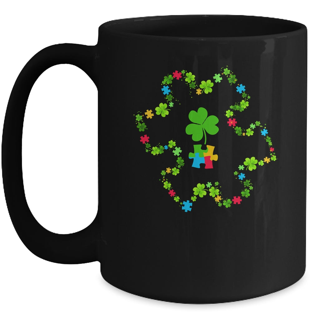 Puzzle Shamrocks Autism Awareness Happy St Patrick's Day Mug | siriusteestore