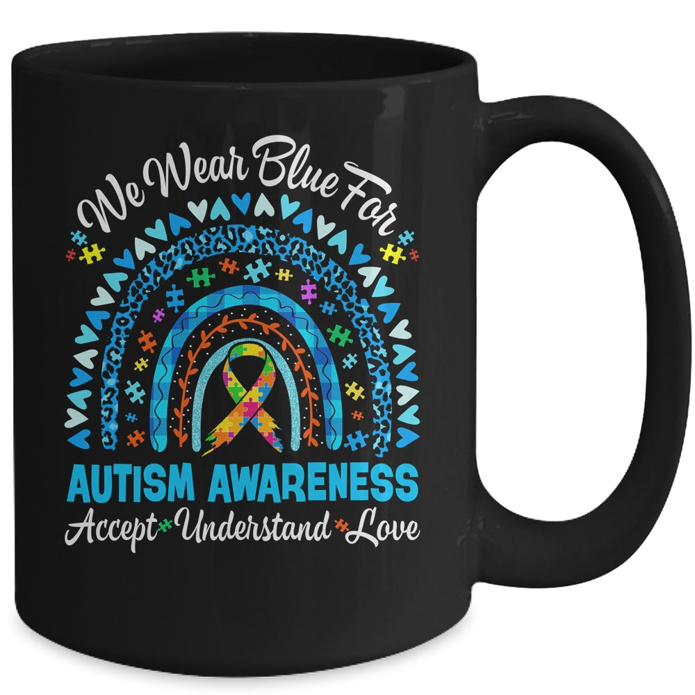 Rainbow Be Kind We Wear Blue For Autism Awareness Support Mug | siriusteestore
