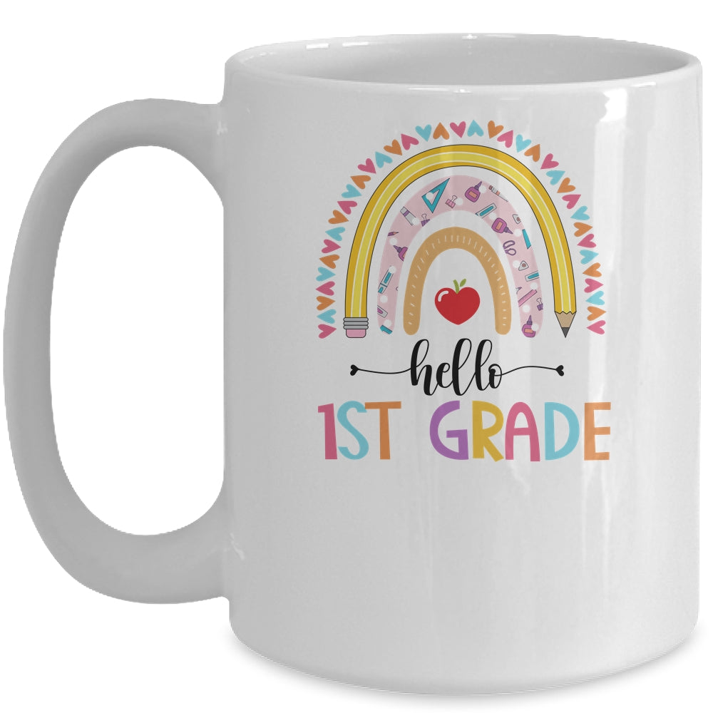 Rainbow Hello First 1st Grade Kids First Day Of School Mug | siriusteestore
