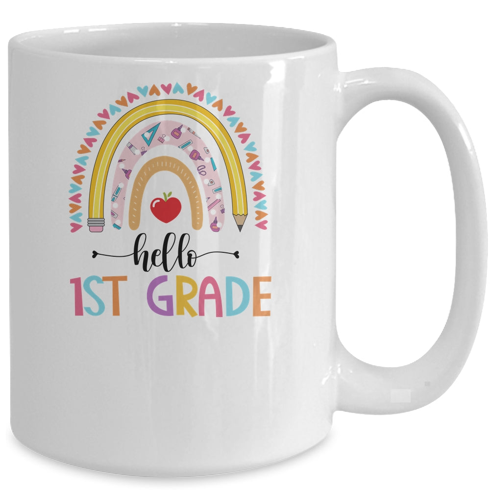 Rainbow Hello First 1st Grade Kids First Day Of School Mug | siriusteestore