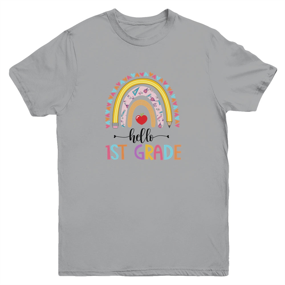 Rainbow Hello First 1st Grade Kids First Day Of School Youth Shirt | siriusteestore