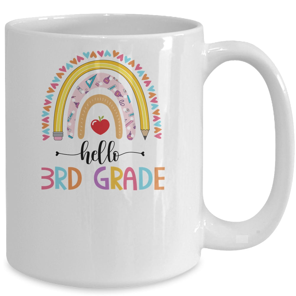 Rainbow Hello Third 3rd Grade Kids First Day Of School Mug | siriusteestore
