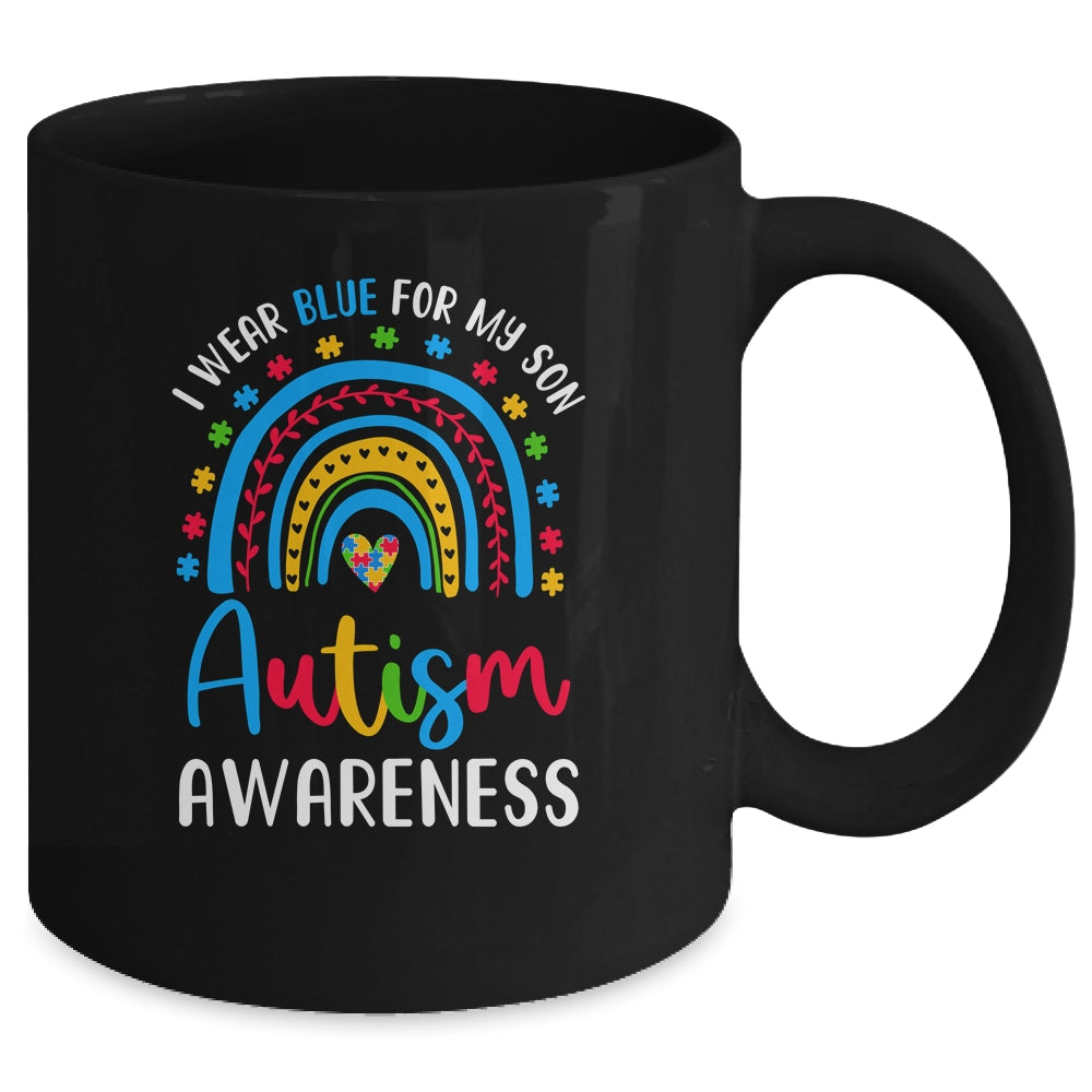 Rainbow I Wear Blue For My Son Autism Awareness Mom Dad Mug | siriusteestore