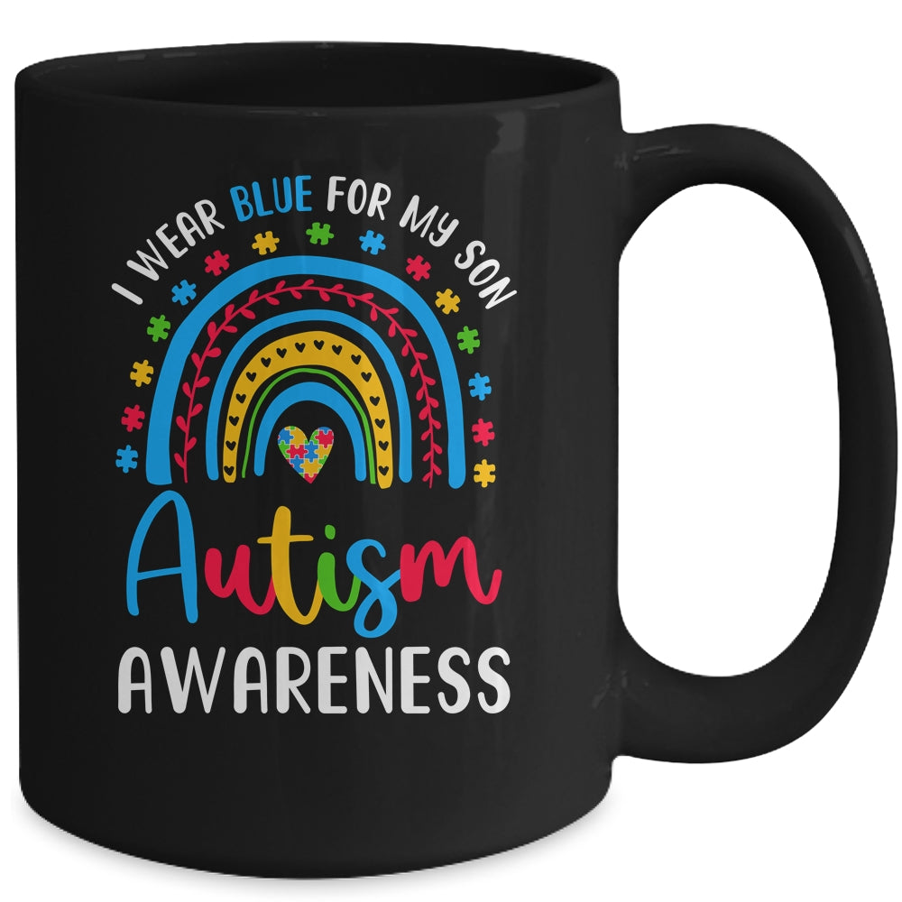 Rainbow I Wear Blue For My Son Autism Awareness Mom Dad Mug | siriusteestore