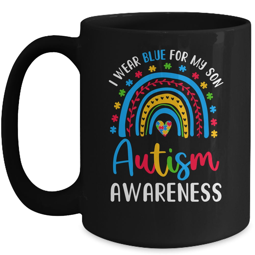 Rainbow I Wear Blue For My Son Autism Awareness Mom Dad Mug | siriusteestore
