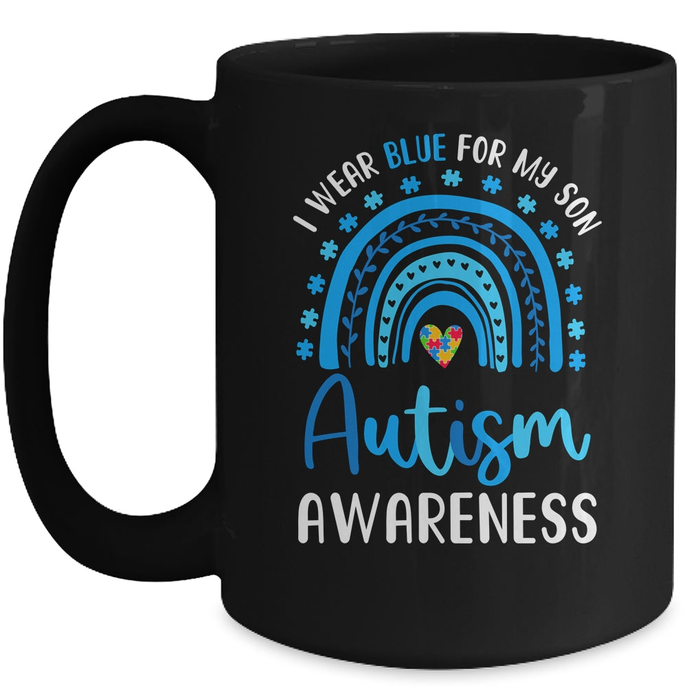 Rainbow I Wear Blue For My Son Autism Awareness Mug | siriusteestore