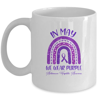 Rainbow In May We Wear Purple Autoimmune Hepatitis Awareness Mug | siriusteestore