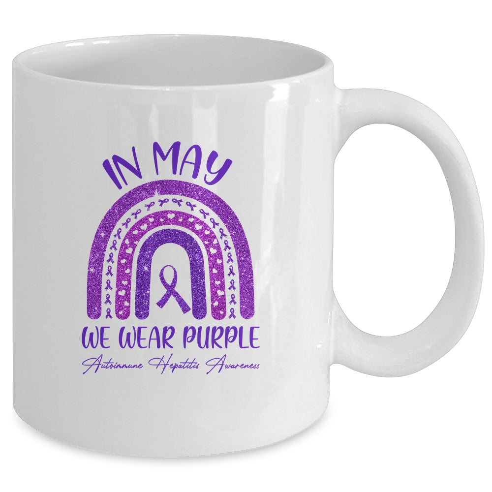 Rainbow In May We Wear Purple Autoimmune Hepatitis Awareness Mug | siriusteestore