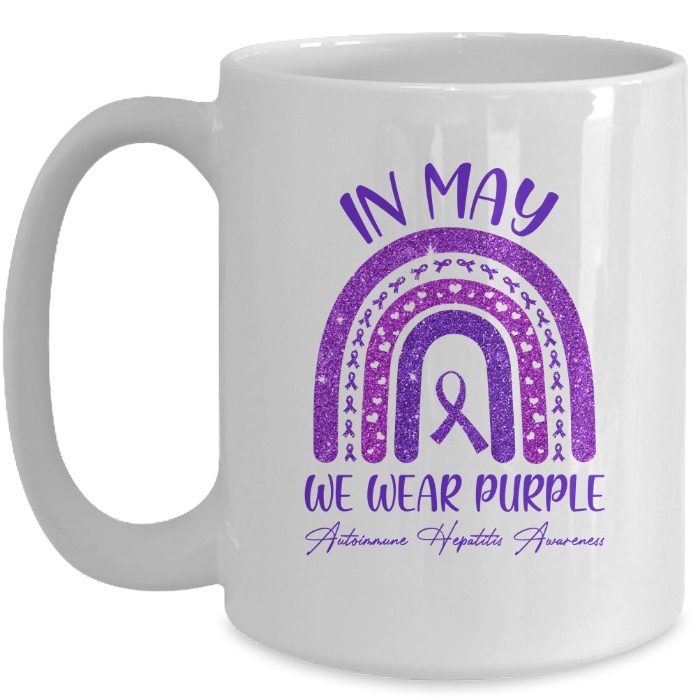 Rainbow In May We Wear Purple Autoimmune Hepatitis Awareness Mug | siriusteestore