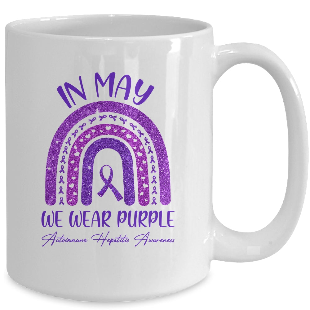 Rainbow In May We Wear Purple Autoimmune Hepatitis Awareness Mug | siriusteestore