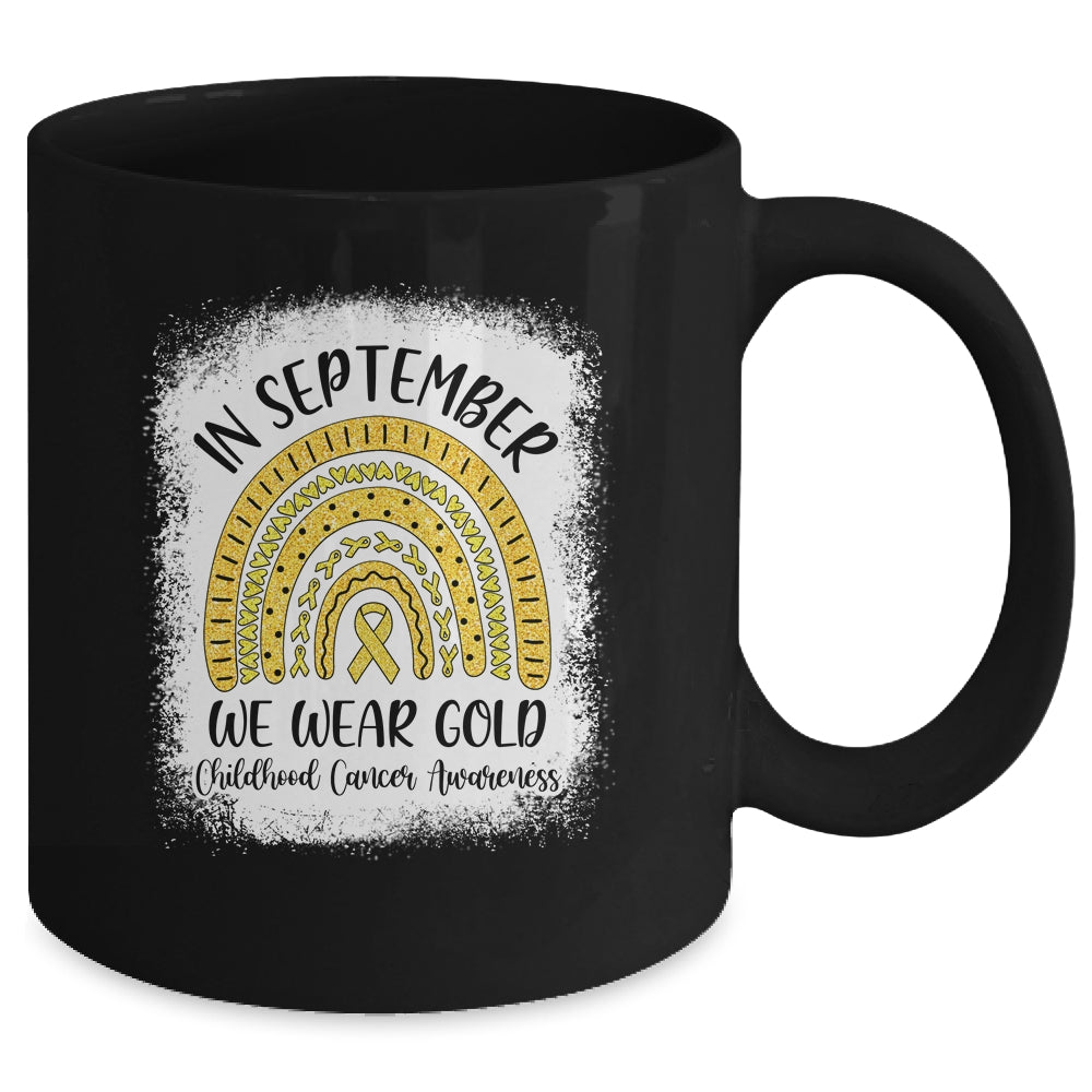 Rainbow In September We Wear Gold Childhood Cancer Awareness Mug | siriusteestore