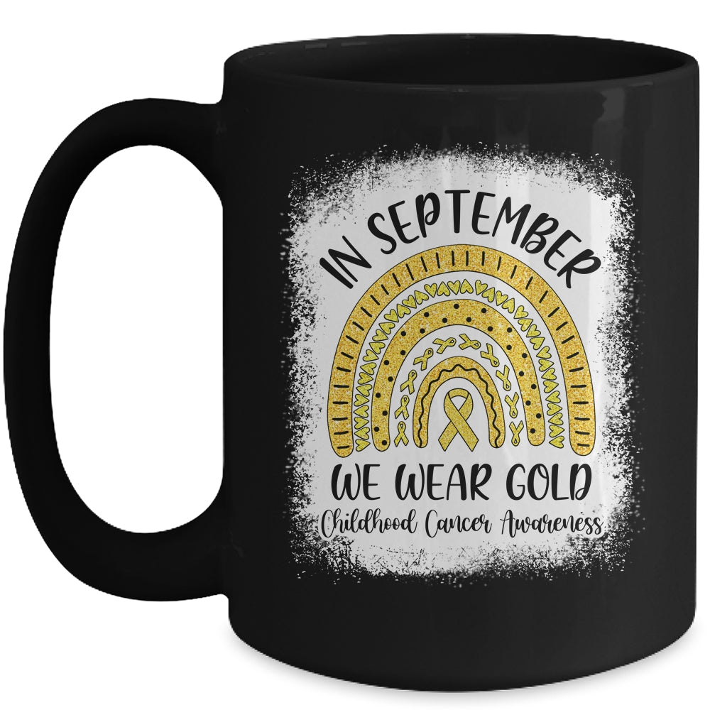 Rainbow In September We Wear Gold Childhood Cancer Awareness Mug | siriusteestore
