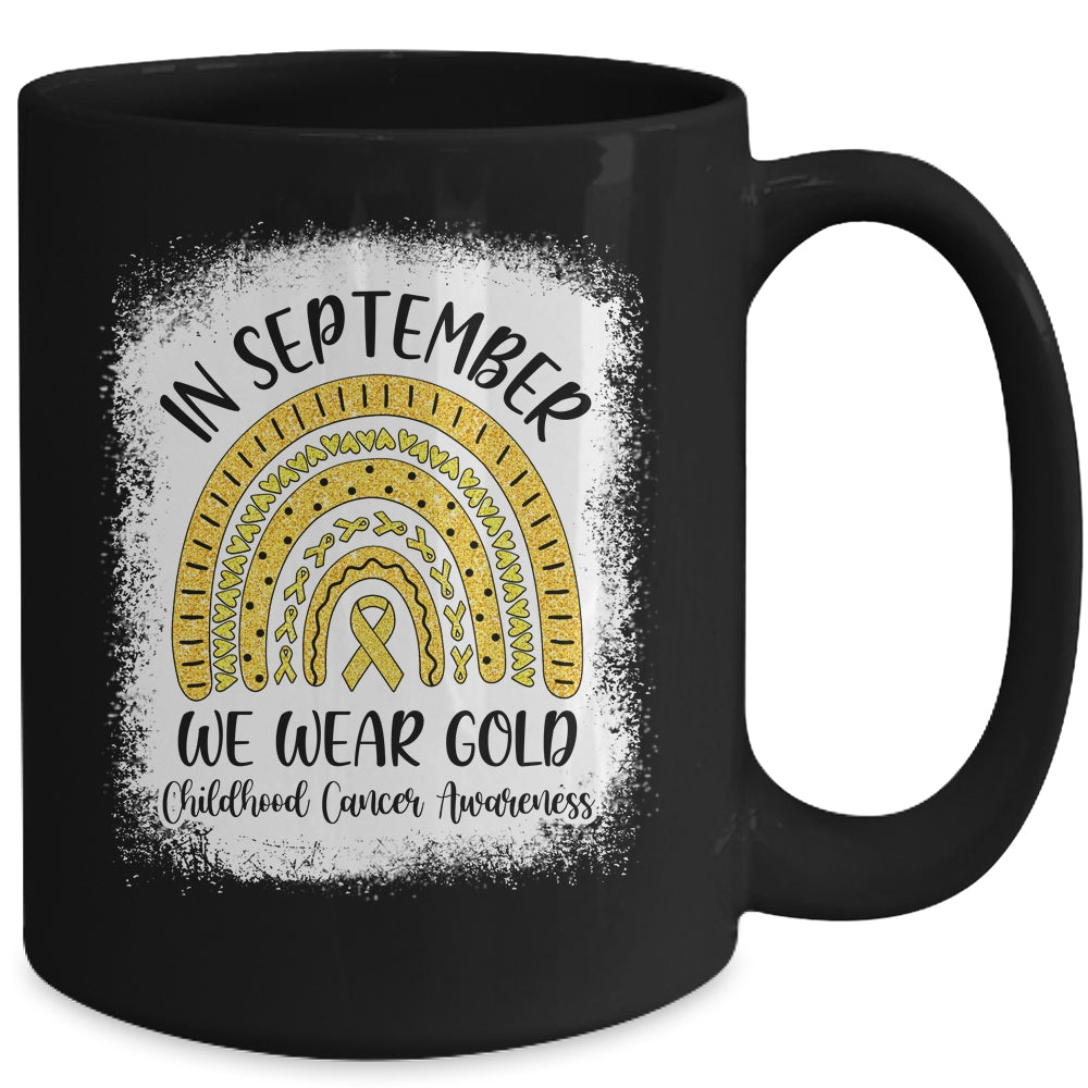 Rainbow In September We Wear Gold Childhood Cancer Awareness Mug | siriusteestore