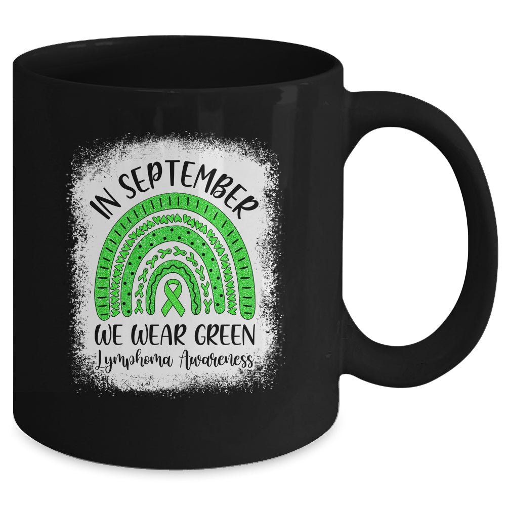 Rainbow In September We Wear Green Lymphoma Awareness Mug | siriusteestore