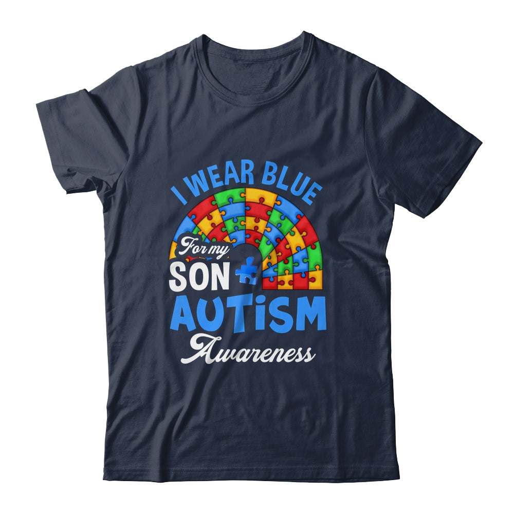 Rainbow Puzzle I Wear Blue For Son Autism Awareness Shirt & Hoodie | siriusteestore