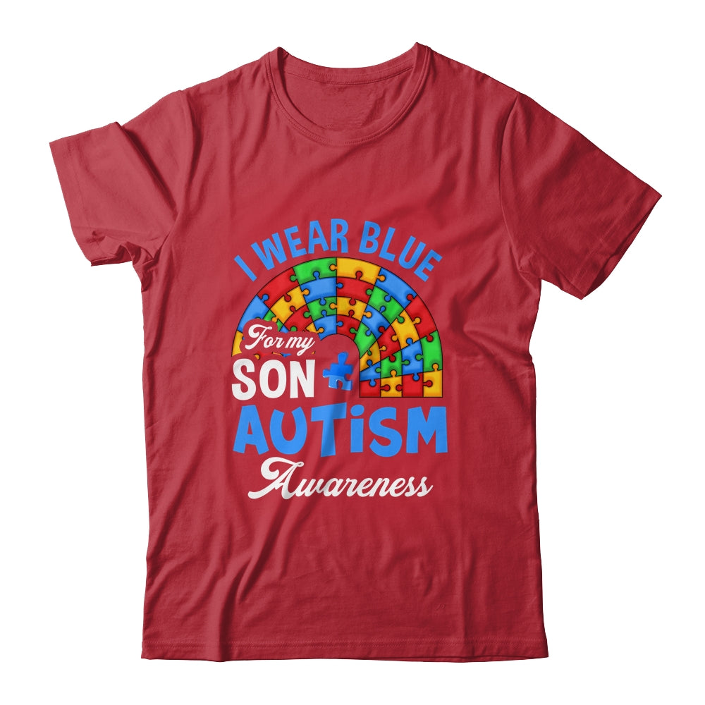Rainbow Puzzle I Wear Blue For Son Autism Awareness Shirt & Hoodie | siriusteestore