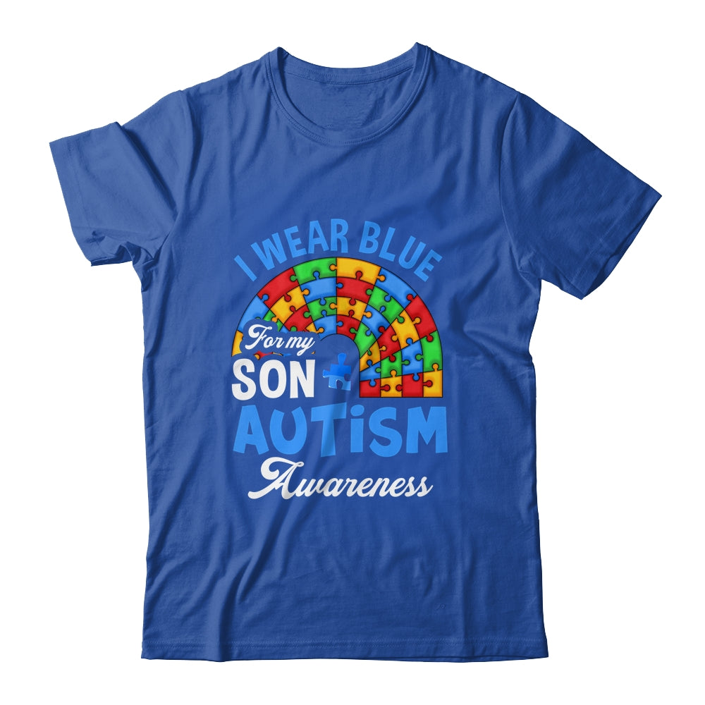 Rainbow Puzzle I Wear Blue For Son Autism Awareness Shirt & Hoodie | siriusteestore