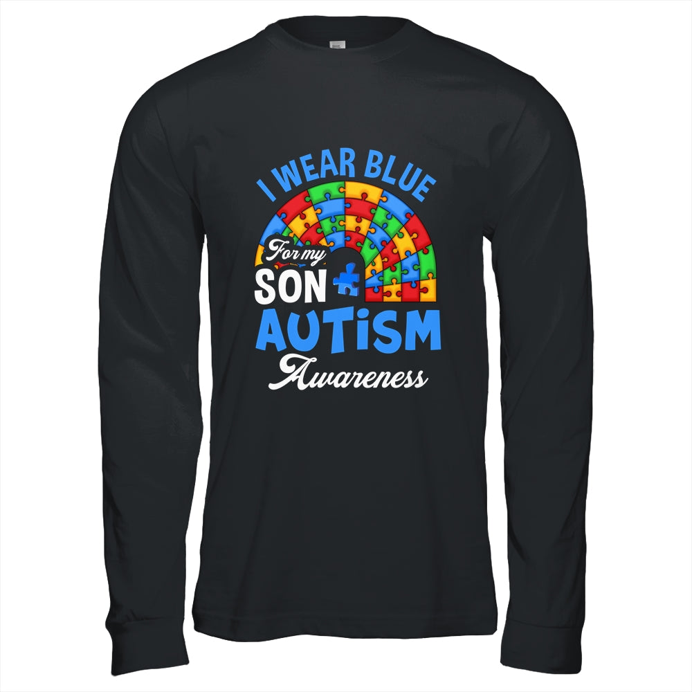 Rainbow Puzzle I Wear Blue For Son Autism Awareness Shirt & Hoodie | siriusteestore