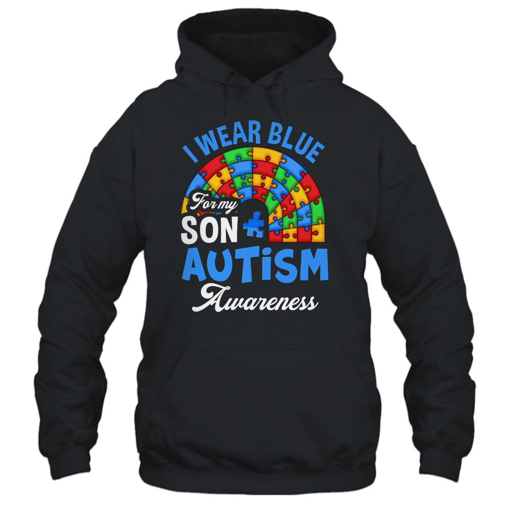 Rainbow Puzzle I Wear Blue For Son Autism Awareness Shirt & Hoodie | siriusteestore