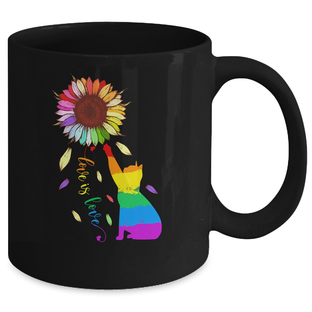 Rainbow Sunflower Cat Love Is Love LGBT Gay Lesbian Pride Mug | siriusteestore