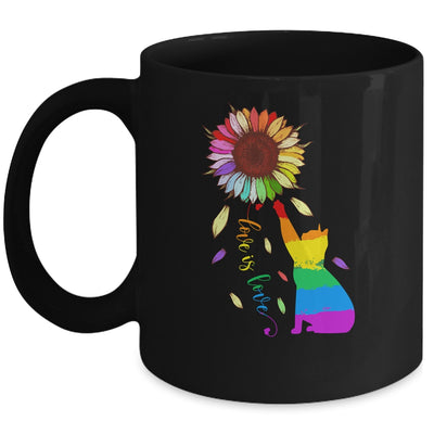 Rainbow Sunflower Cat Love Is Love LGBT Gay Lesbian Pride Mug | siriusteestore