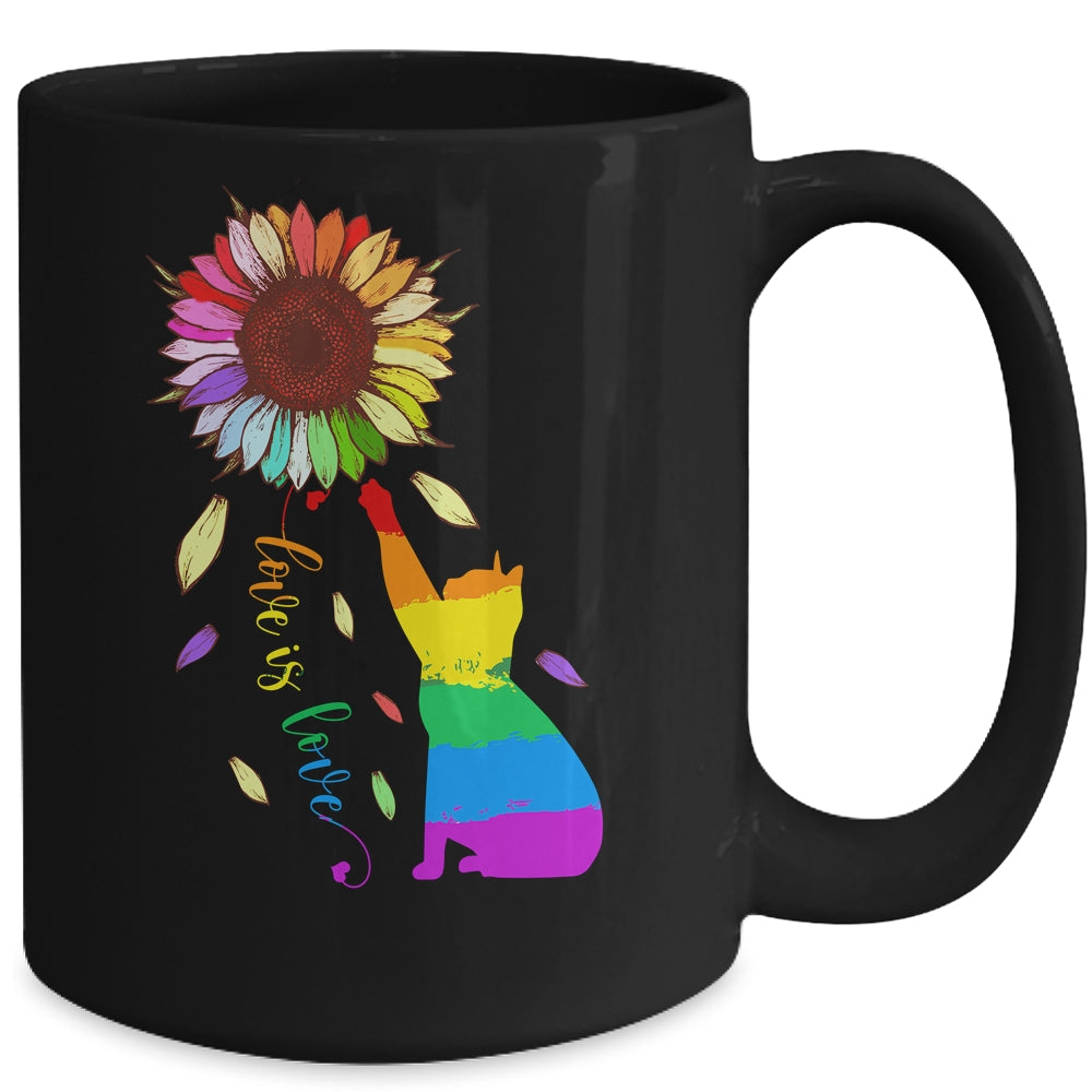 Rainbow Sunflower Cat Love Is Love LGBT Gay Lesbian Pride Mug | siriusteestore