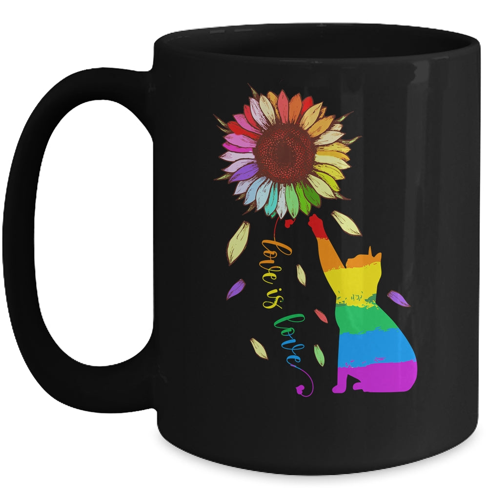 Rainbow Sunflower Cat Love Is Love LGBT Gay Lesbian Pride Mug | siriusteestore