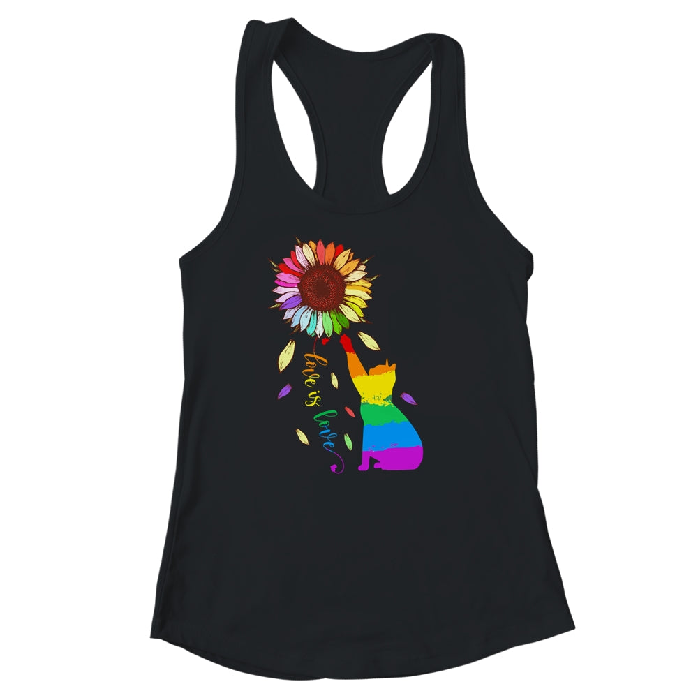 Rainbow Sunflower Cat Love Is Love LGBT Gay Lesbian Pride Shirt & Tank Top | siriusteestore