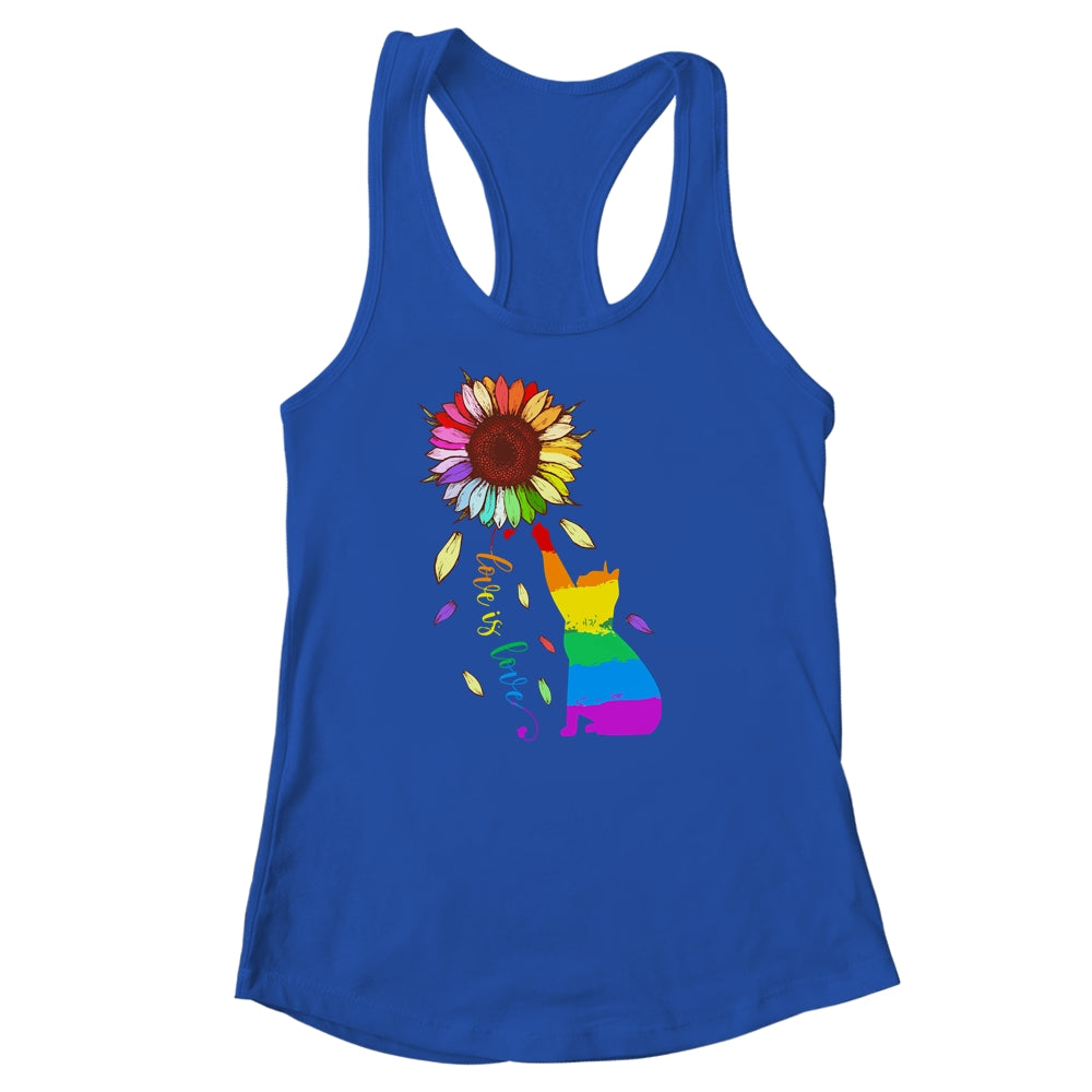 Rainbow Sunflower Cat Love Is Love LGBT Gay Lesbian Pride Shirt & Tank Top | siriusteestore
