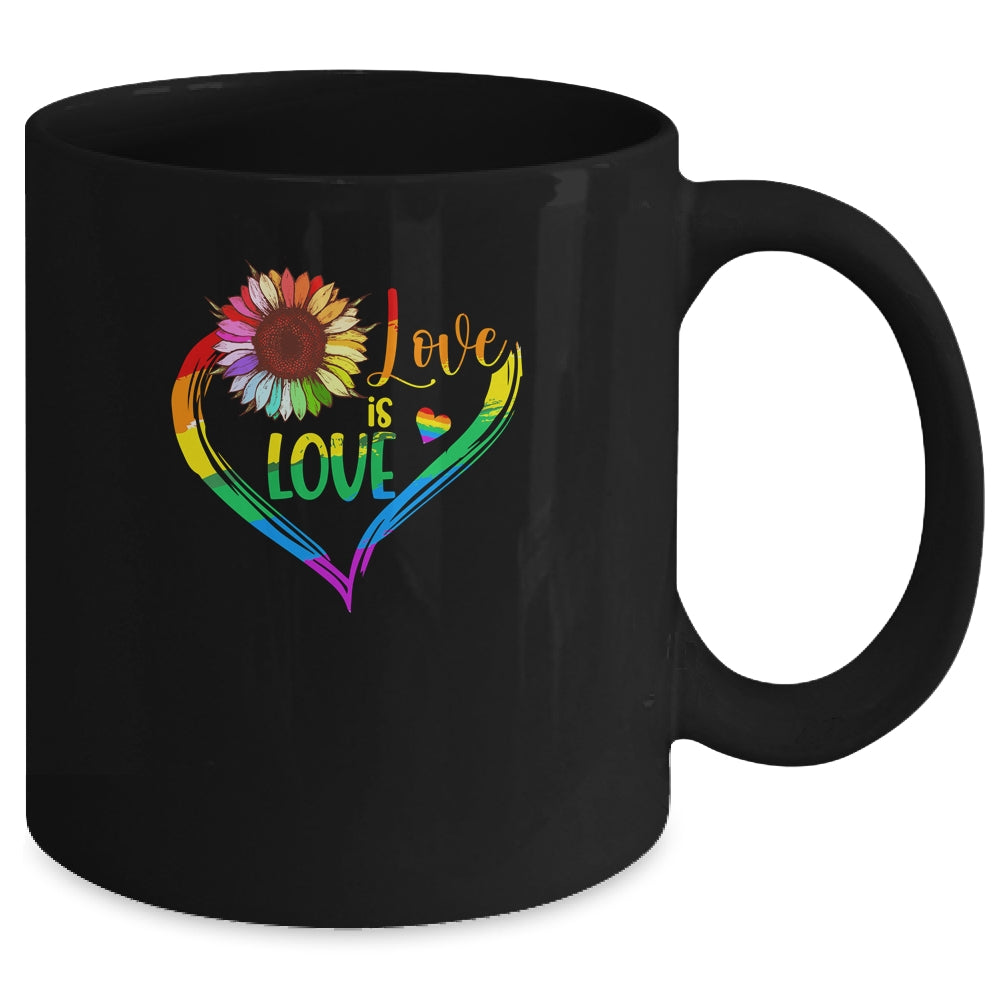 Rainbow Sunflower Heart Love Is Love LGBT Gay Lesbian Pride Mug | siriusteestore