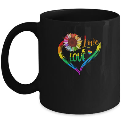Rainbow Sunflower Heart Love Is Love LGBT Gay Lesbian Pride Mug | siriusteestore