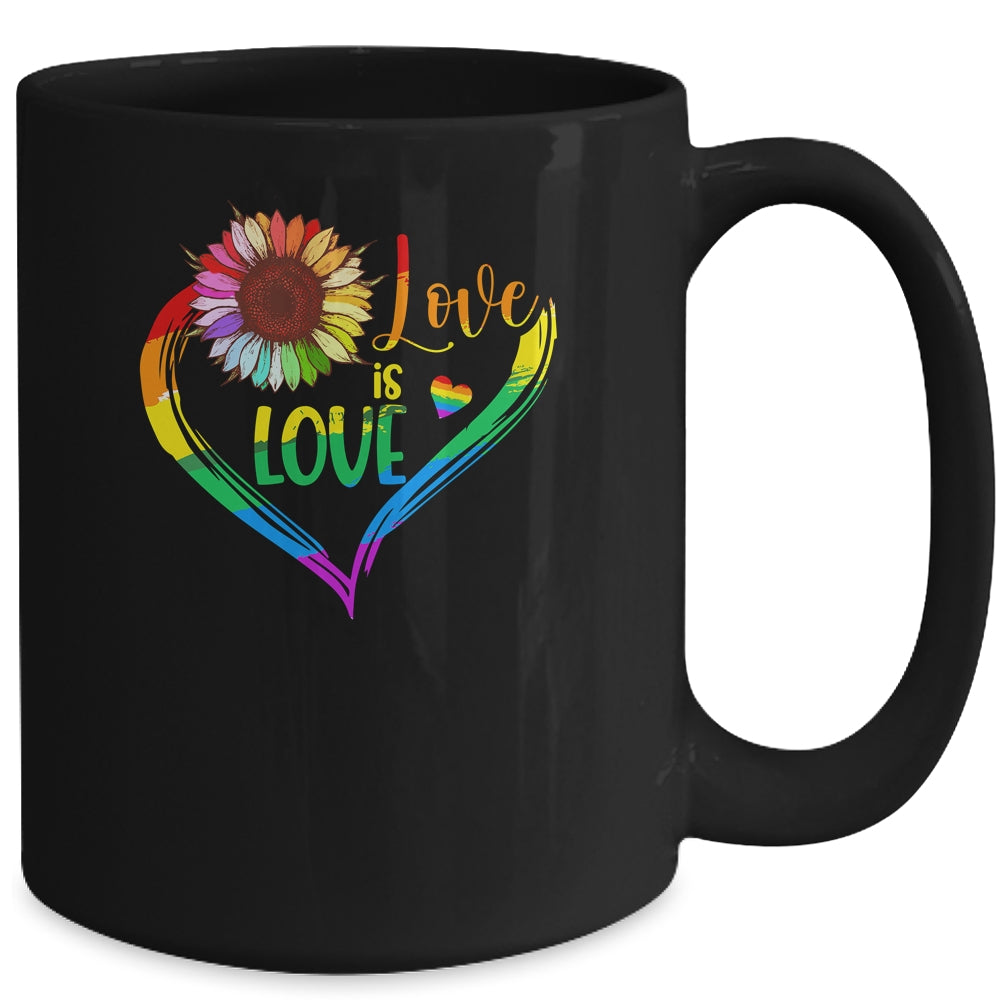 Rainbow Sunflower Heart Love Is Love LGBT Gay Lesbian Pride Mug | siriusteestore