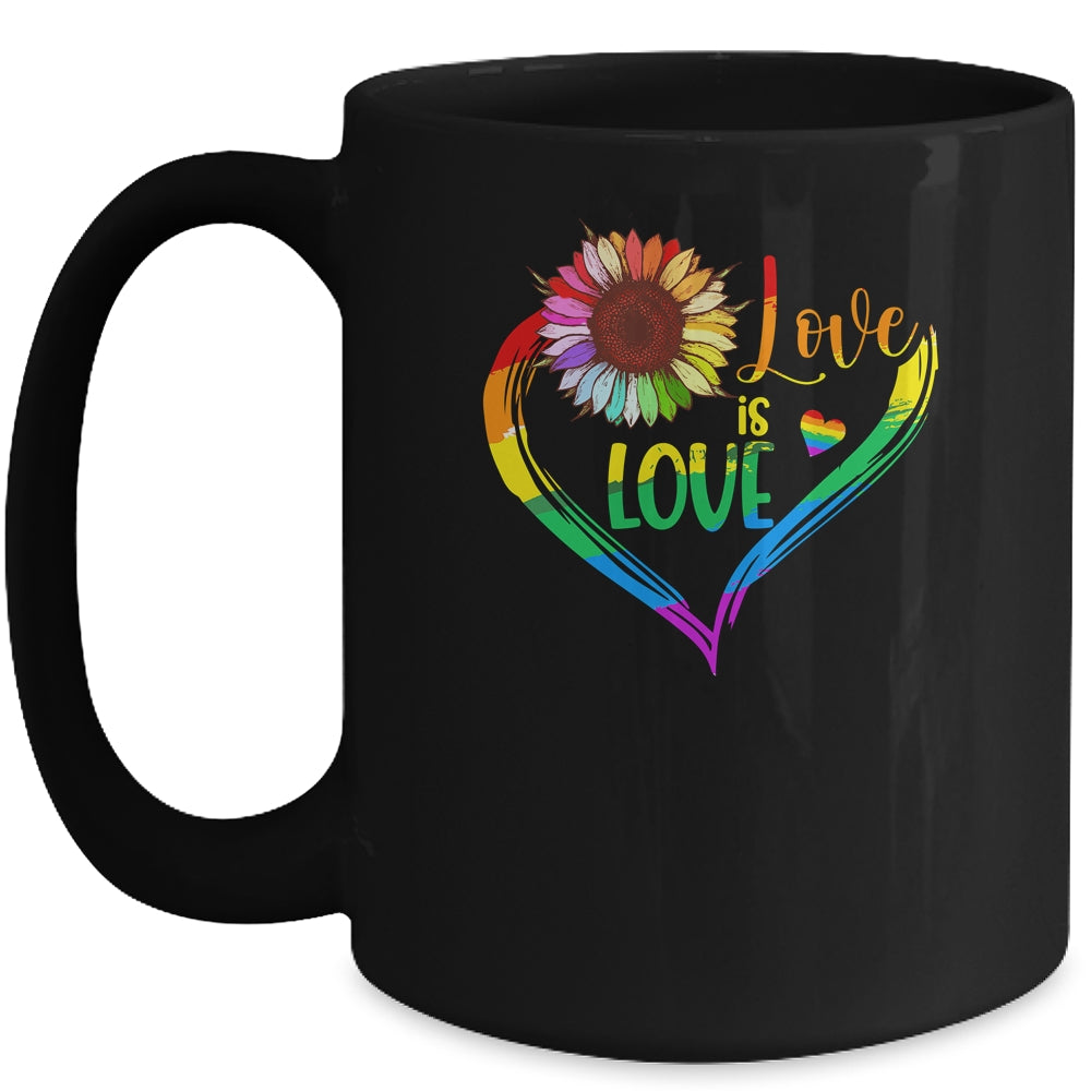 Rainbow Sunflower Heart Love Is Love LGBT Gay Lesbian Pride Mug | siriusteestore